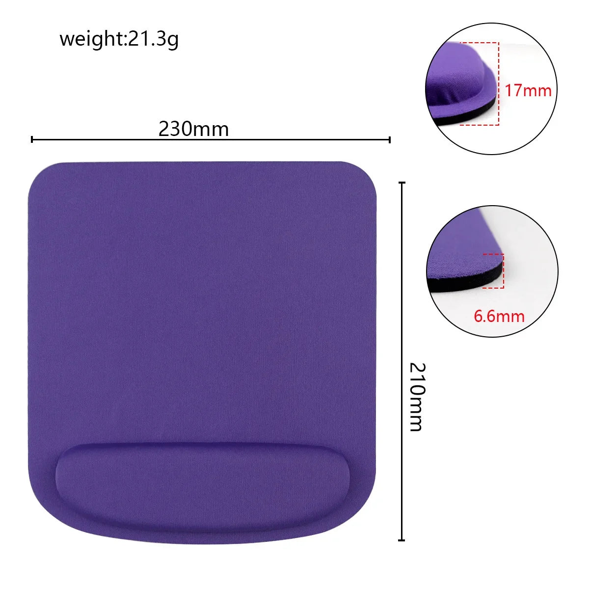 Purple ergonomic mouse pad with built-in wrist rest