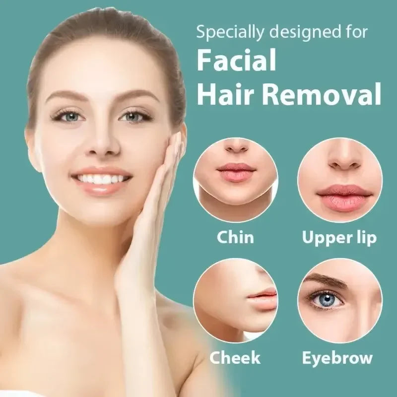 Facial hair removal wax strip set with icons for chin, upper lip, cheek, eyebrow