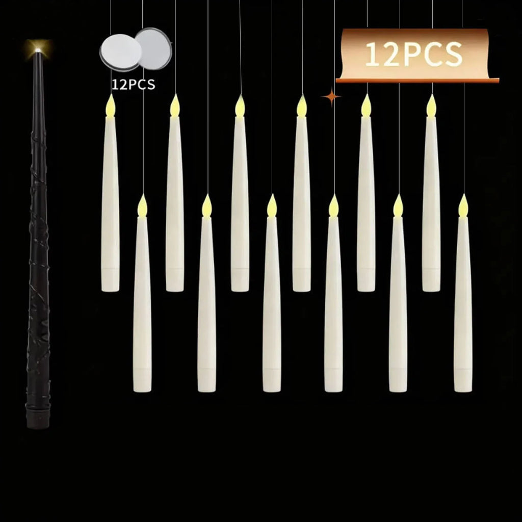 LED floating candles set, white candles with yellow flickering tips