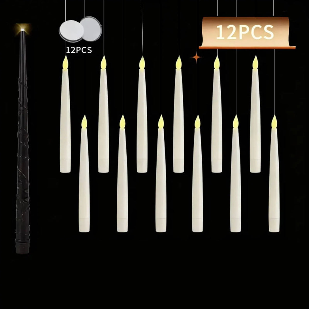 LED floating candles set, white candles with yellow flickering tips