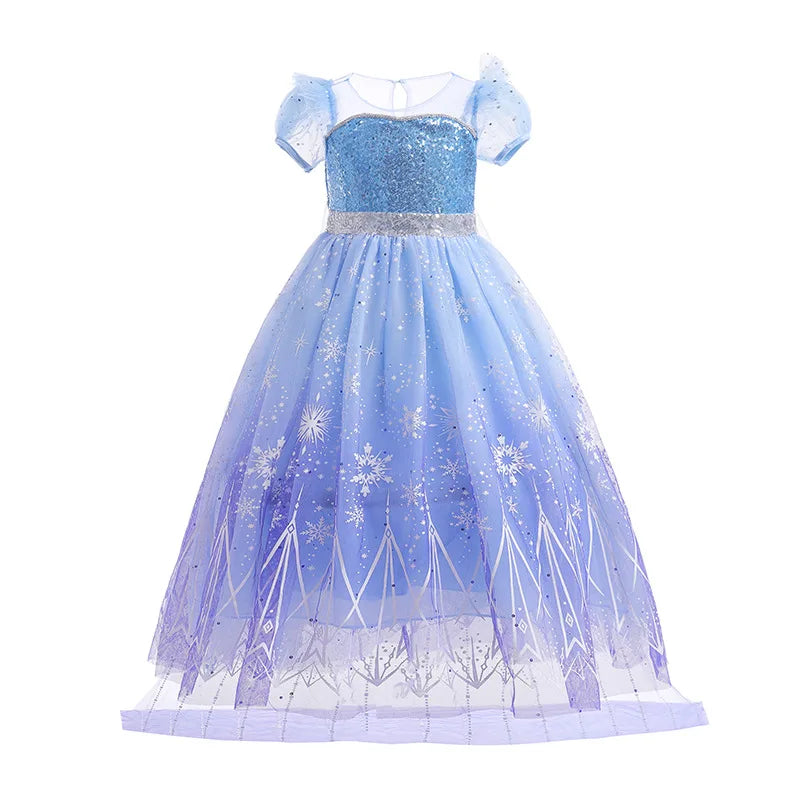 Light blue LED princess dress with glitter bodice and star-patterned tulle skirt