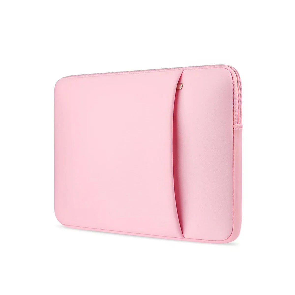 Light pink laptop inner bag sleeve with zipper closure and padded front pocket