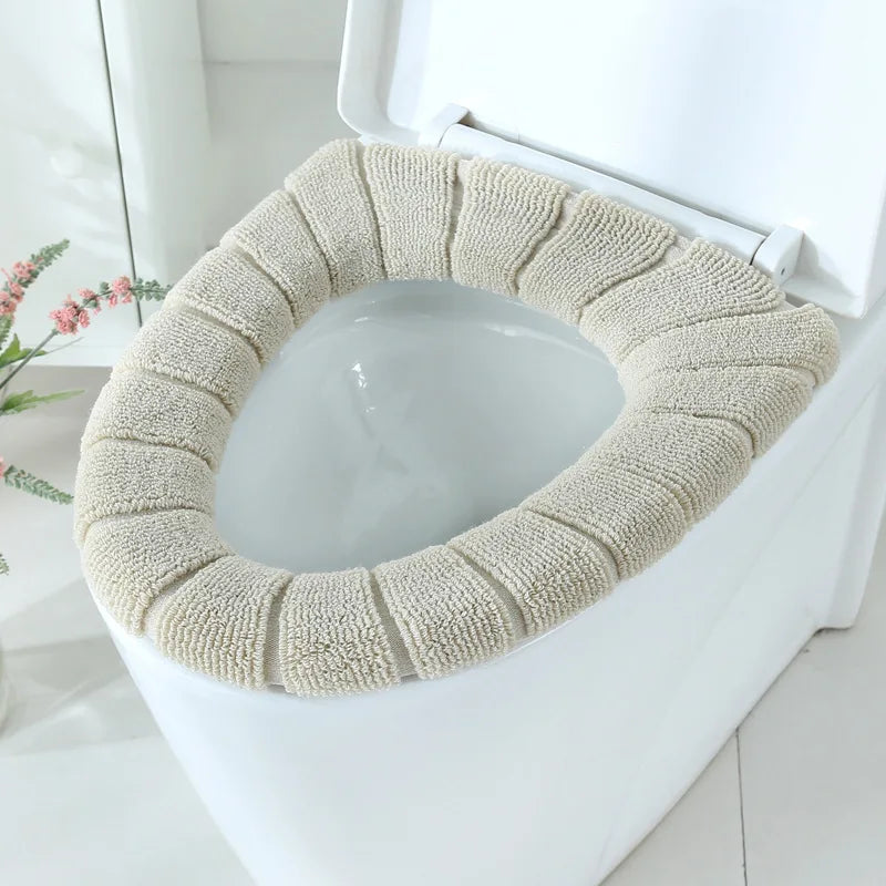 Toilet seat cover mat cushion, thick beige/cream with oval cutout