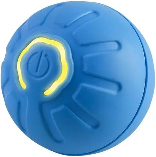 Smart electric bouncing pet ball toy, close-up of blue shell with glowing ring