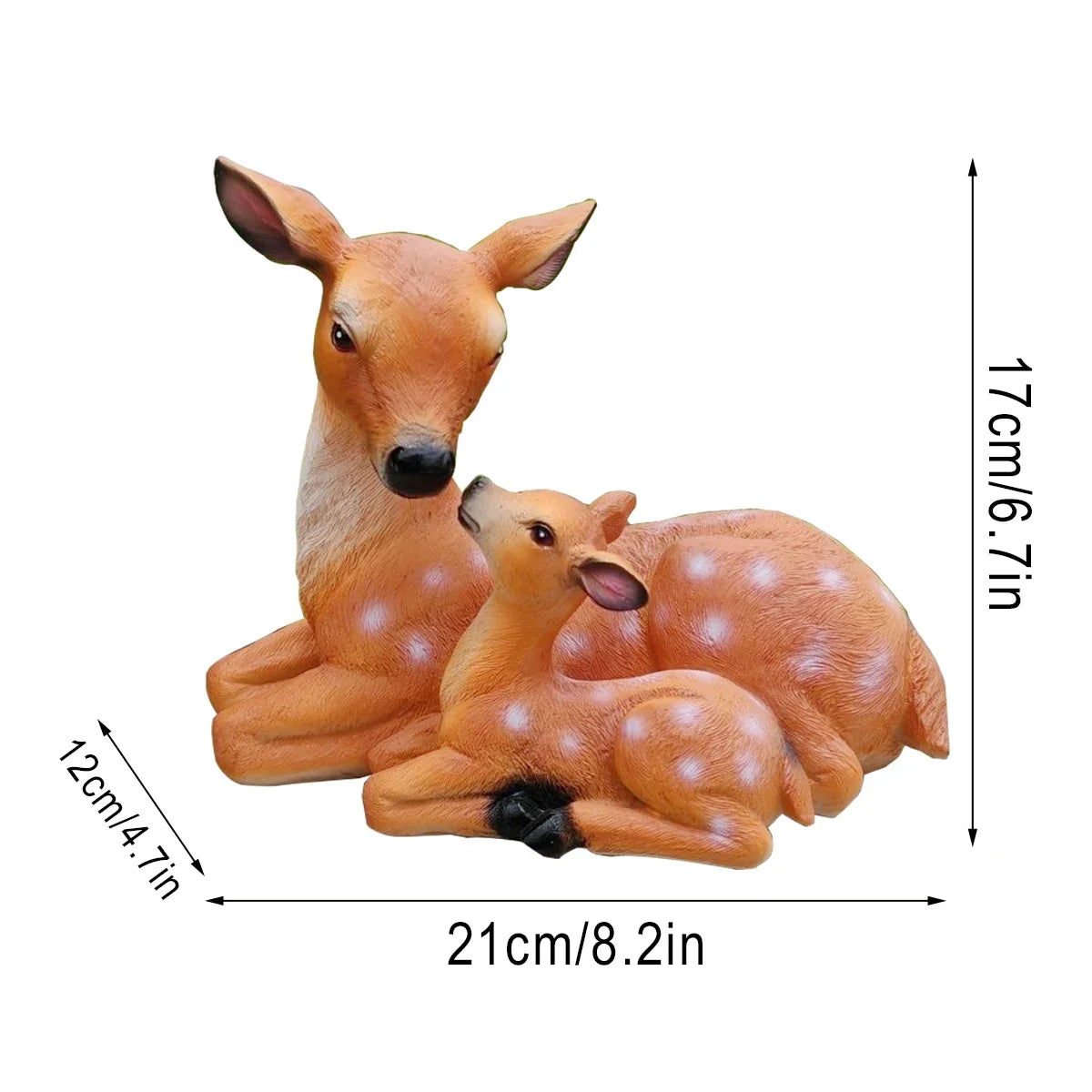 Doe and fawn deer statue set, approx 21cm x 11.6cm x 12cm