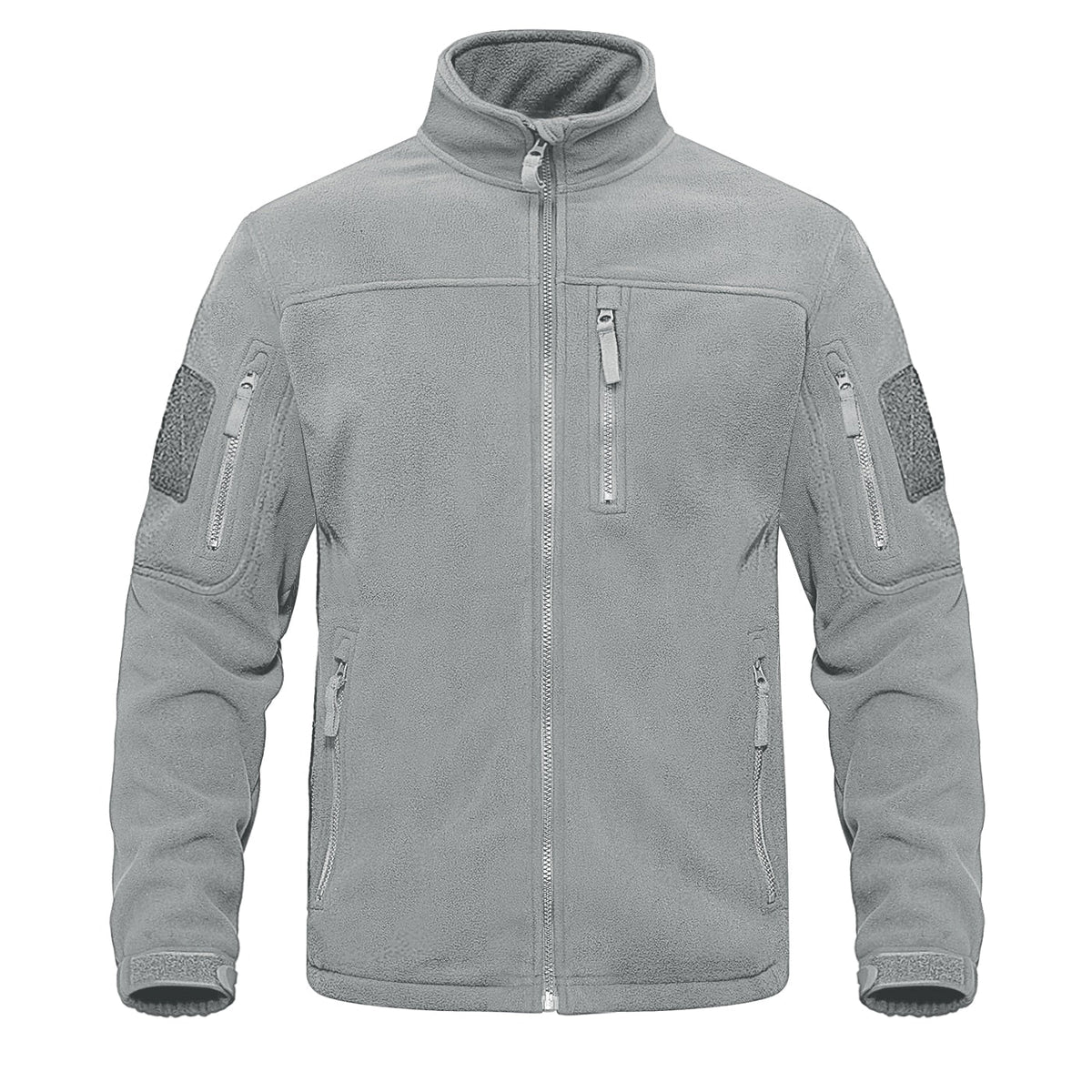 Fleece full-zip jacket in light gray with stand collar and front zipper pocket