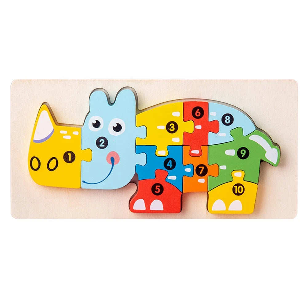 Wooden whale-shaped 3D number puzzle with colorful interlocking pieces on board
