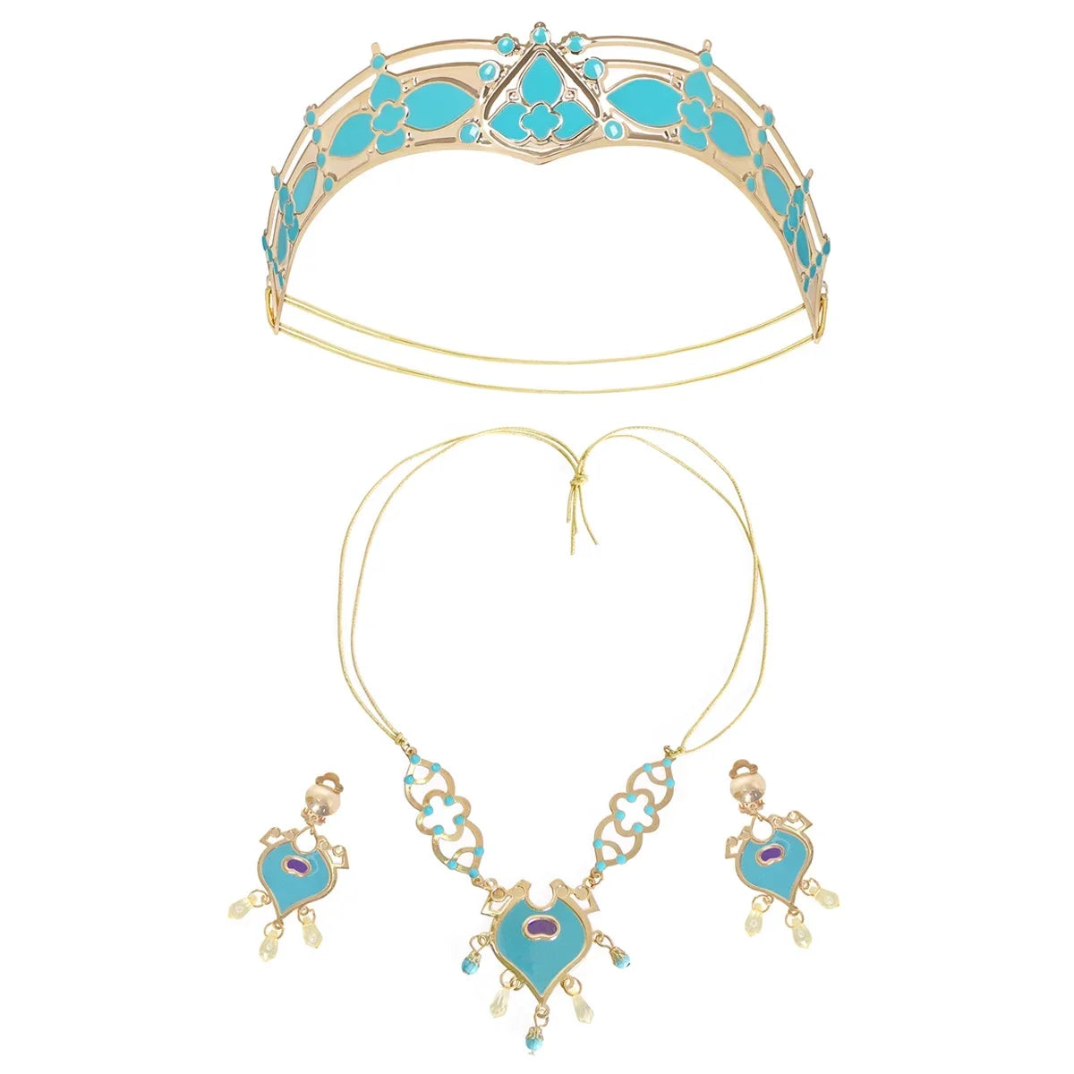 Turquoise costume tiara with matching heart jewelry set and dangling earrings