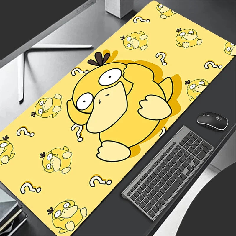 XXL gaming mouse pad with yellow Psyduck characters and floating question marks