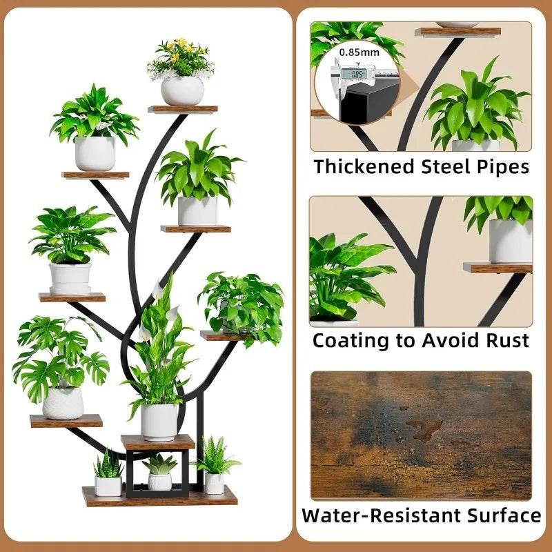 8-tier plant stand feature panel: thick steel pipes with rust- and water-resistant finish