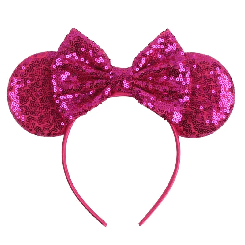 Magenta sequin Mickey ears headband with large matching bow