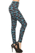 Brushed ankle leggings with blue whale print, teal and dark pattern, one size