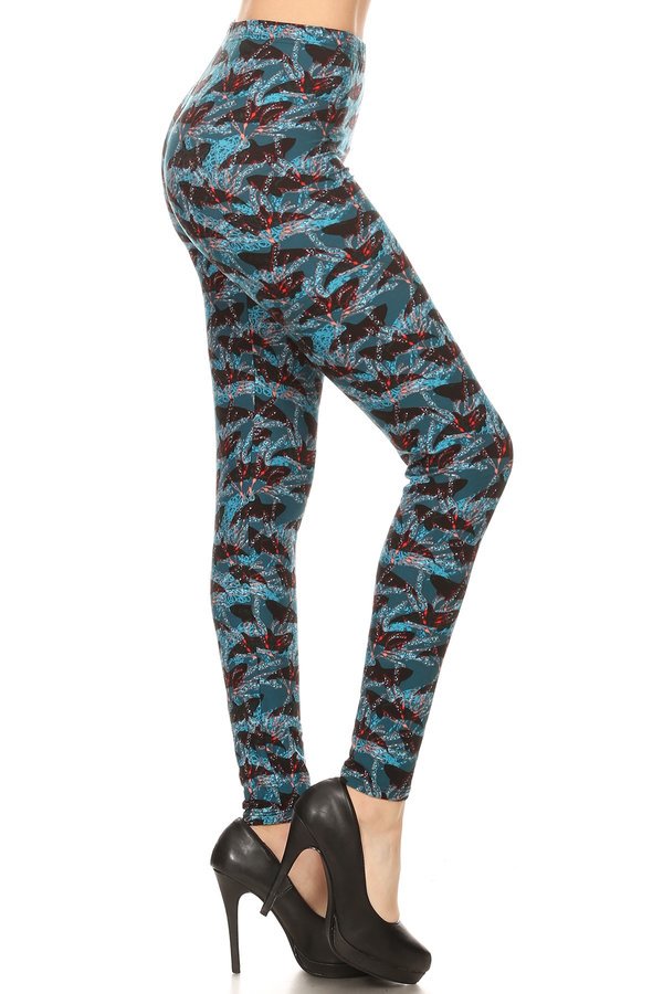 Brushed ankle leggings with blue whale print, teal and dark pattern, one size