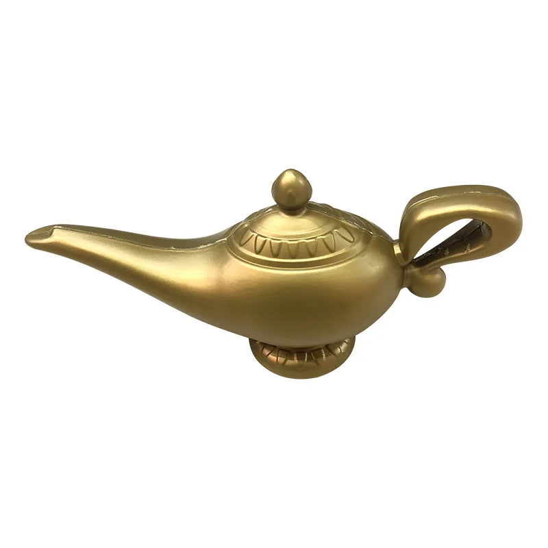 Gold genie lamp accessory with round base and curved spout