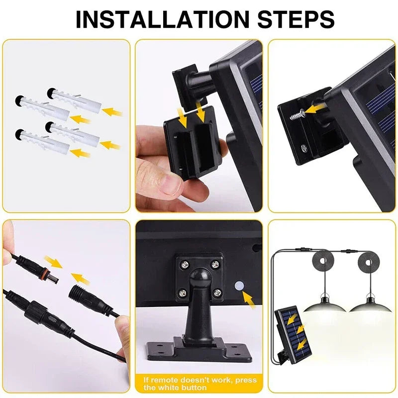 Solar pendant light installation accessories with solar panel and hanging lamp heads