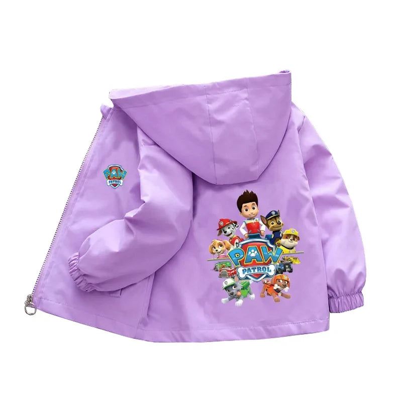 Kids Paw Patrol hooded windbreaker jacket, lavender purple with back character graphic