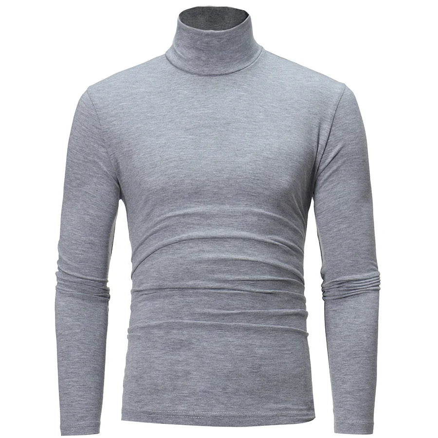 Men's slim-fit thermal shirt, light gray, high neck, long sleeves with ruching