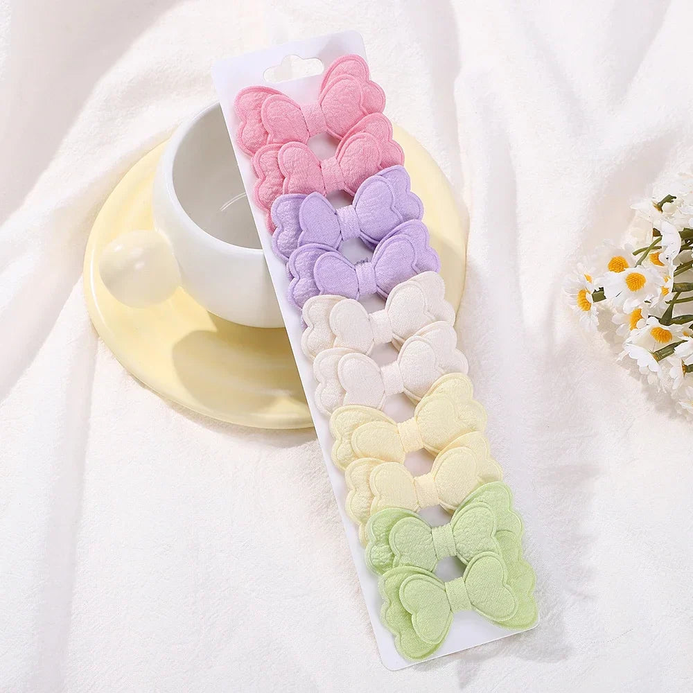 Pastel fabric bowknot hair clips set, 10-pack colors on a hanging card