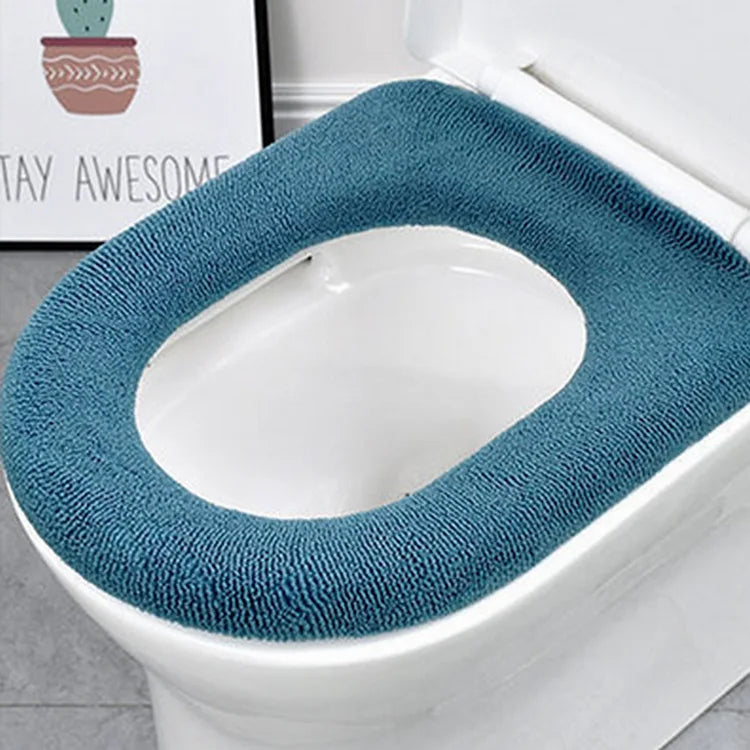 Toilet seat cover mat cushion, thick blue with oval cutout