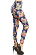 Brushed ankle leggings with navy floral bunch print, full-length skinny fit