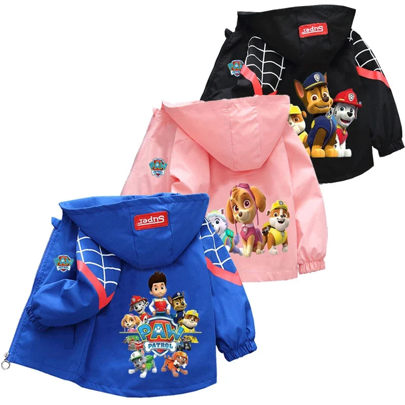 Kids Paw Patrol hooded windbreaker jacket set, pink and blue with character graphic