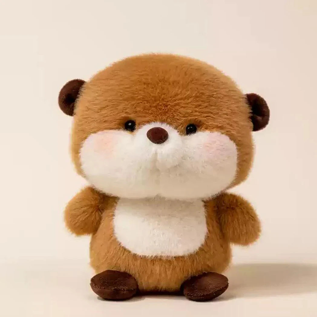 15cm plush bear doll, tan fur with white muzzle patch and round black eyes