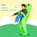 Inflatable green alien suit with black top, blue legs, and spiky green shoulder accents.