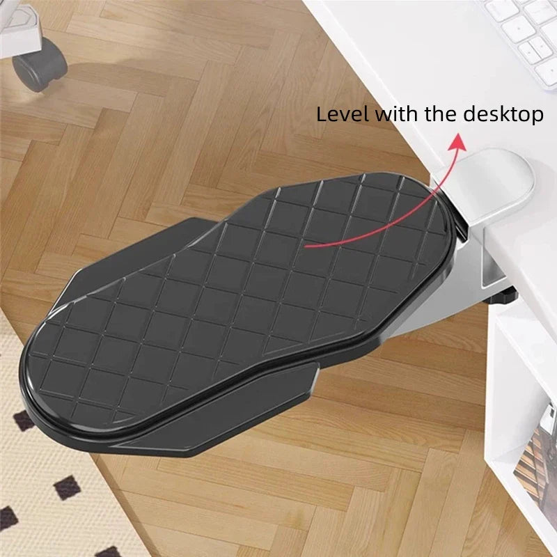 Black desk wrist rest extender platform, leveled with desktop edge
