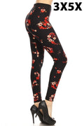 Plus-size leggings, black with red floral print