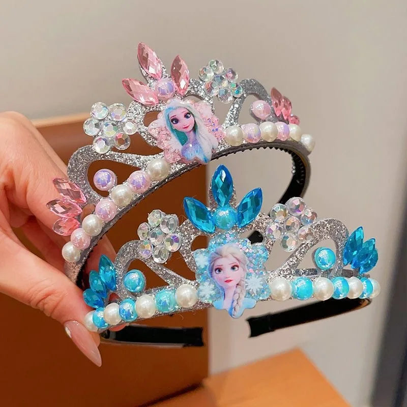 Blue jeweled crown headband with faux pearls and central princess charm