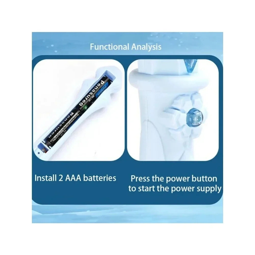 Toy wand battery compartment and power button feature diagram