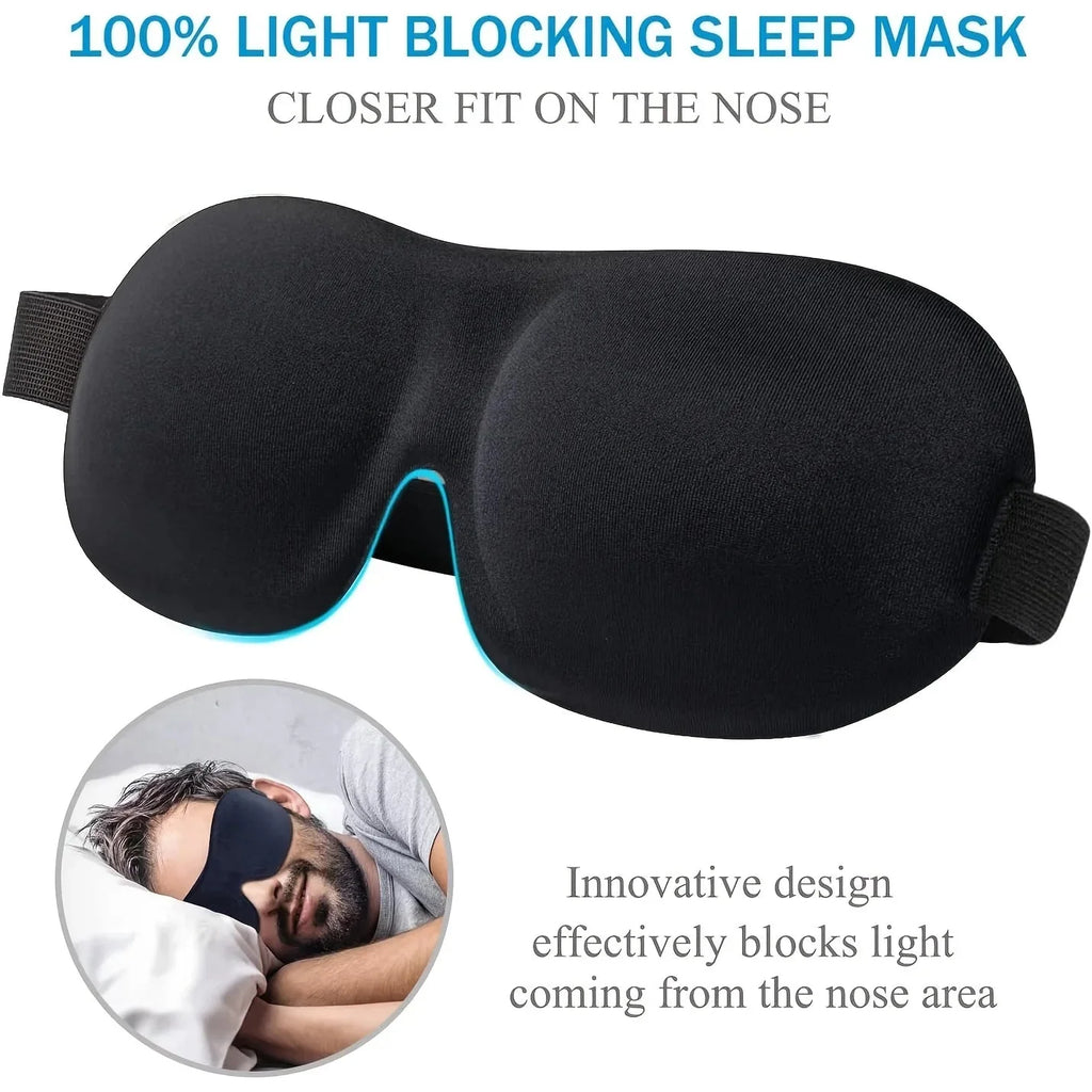 Black 100% light-blocking sleep eye mask with close fit nose cutout