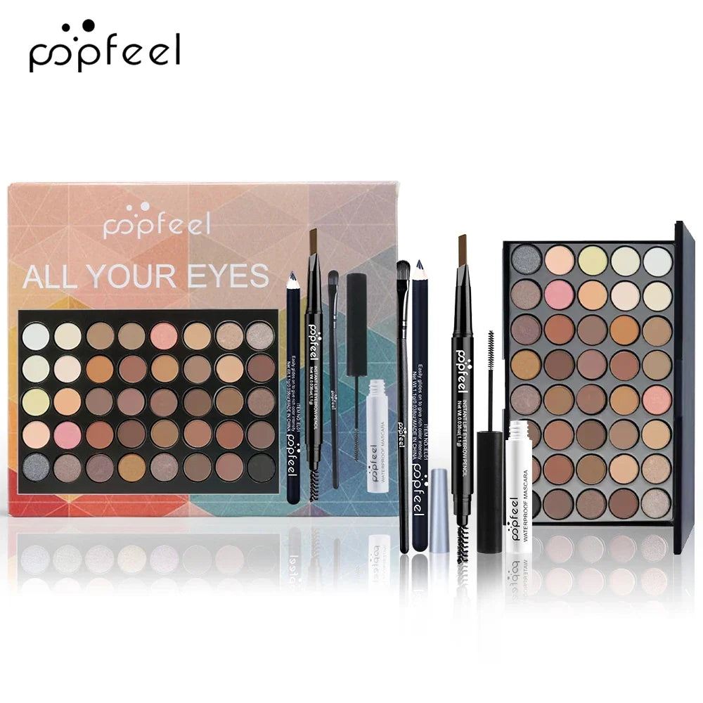 POPFEEL eye makeup set with neutral eyeshadow palette, eyeliner, mascara and brow tools