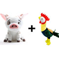 White pig plush and yellow rooster plush pair