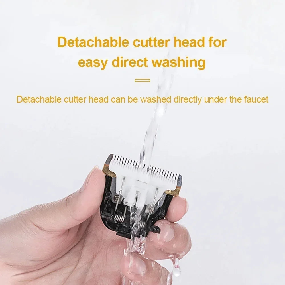 Detachable cutter head pet clipper showing rinse under faucet