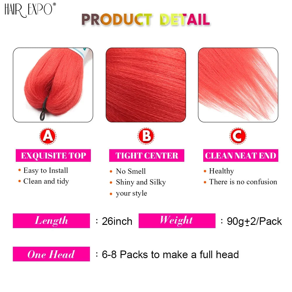 Product detail graphic for 26-inch ombre braiding hair extension tips and length