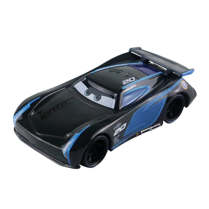 Diecast race car model, black with blue accents and racing number 28