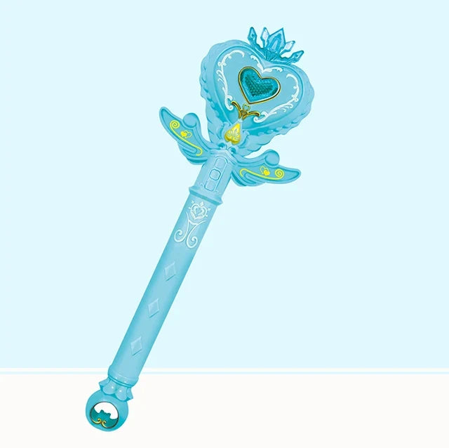 Blue heart snowflake wand with teal glowing center and wing-shaped side decorations
