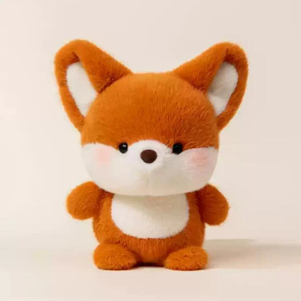 15cm plush animal toy fox with orange fur, white muzzle, and black eyes.