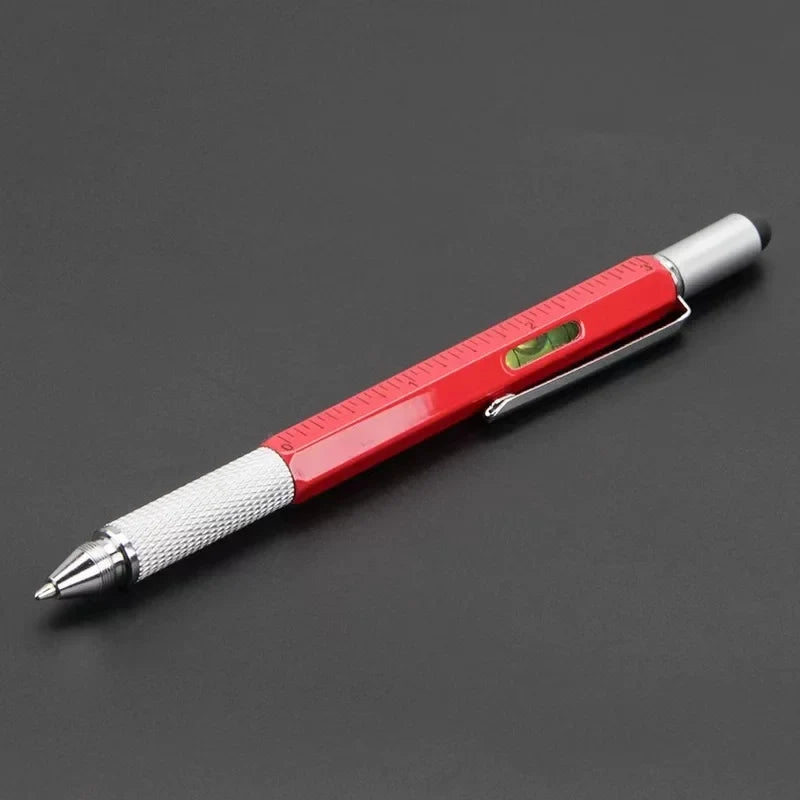 7-in-1 stylus pen with red ruler section, silver tip, and textured grip