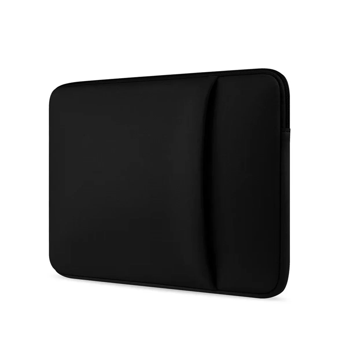 Black laptop inner bag sleeve with padded front pocket and side panel