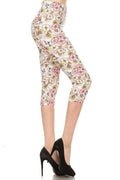 Pink floral printed capri leggings