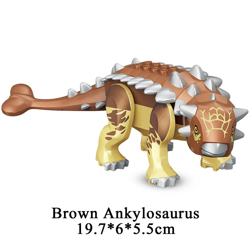 Brown Ankylosaurus brick dinosaur figure, spiked armor plating side view