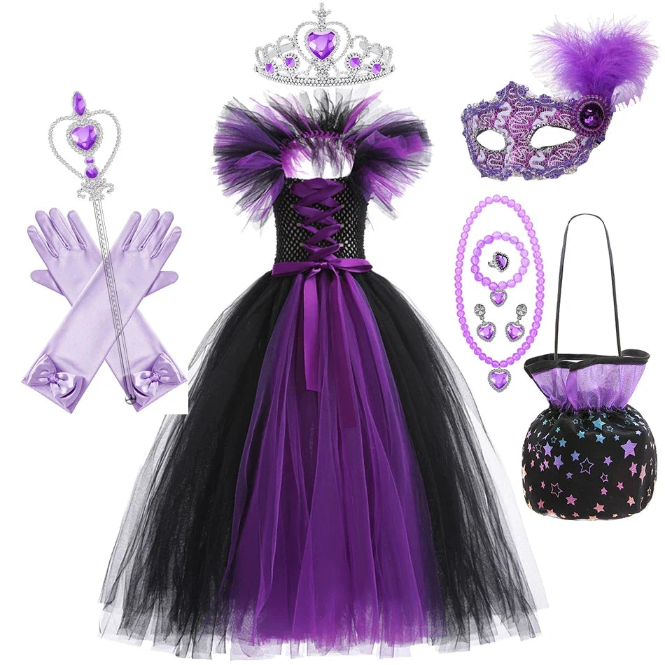 Girls black and purple tulle dress with lace-up bodice and full tutu skirt