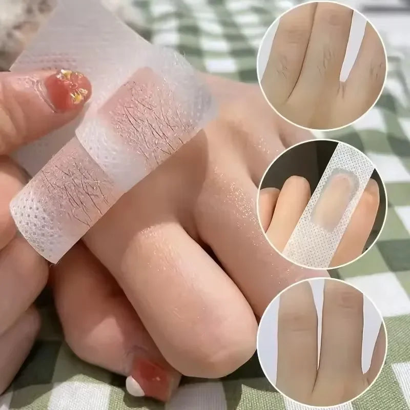 20stick double-sided cold wax hair removal strips applied to leg skin