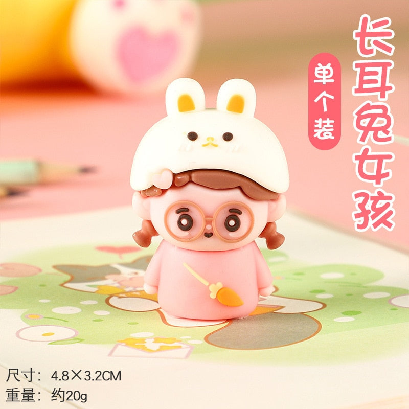 White bunny pencil sharpener figure wearing a cute chef-like hat.