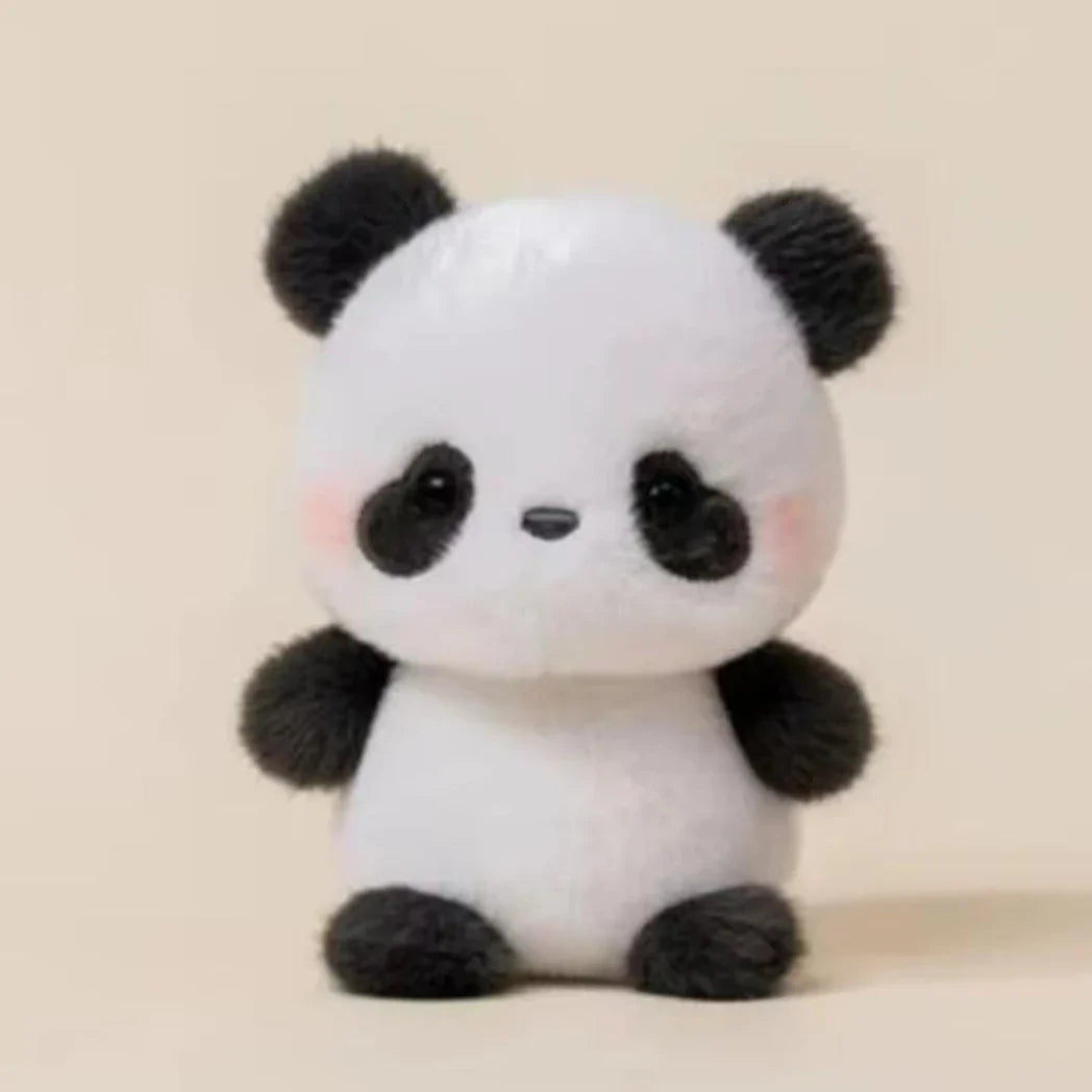 15cm plush panda doll, white body with black ears and eye patches
