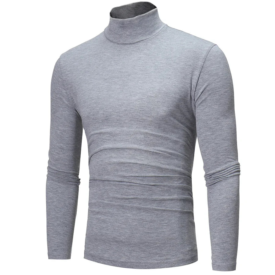 Men's slim-fit thermal shirt, light gray, high neck, long sleeves, back view