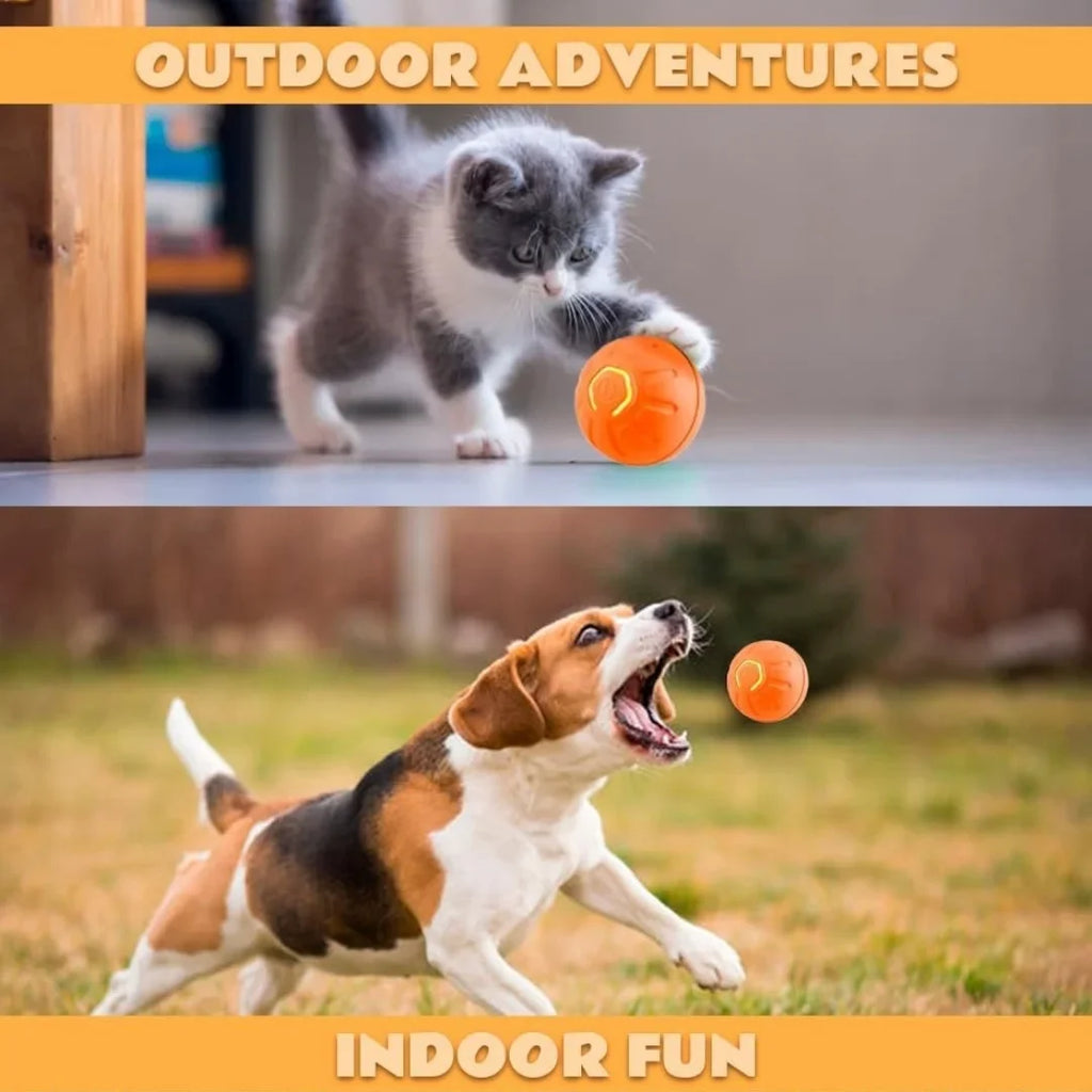 Smart electric bouncing pet ball toy, orange shell with glowing light ring