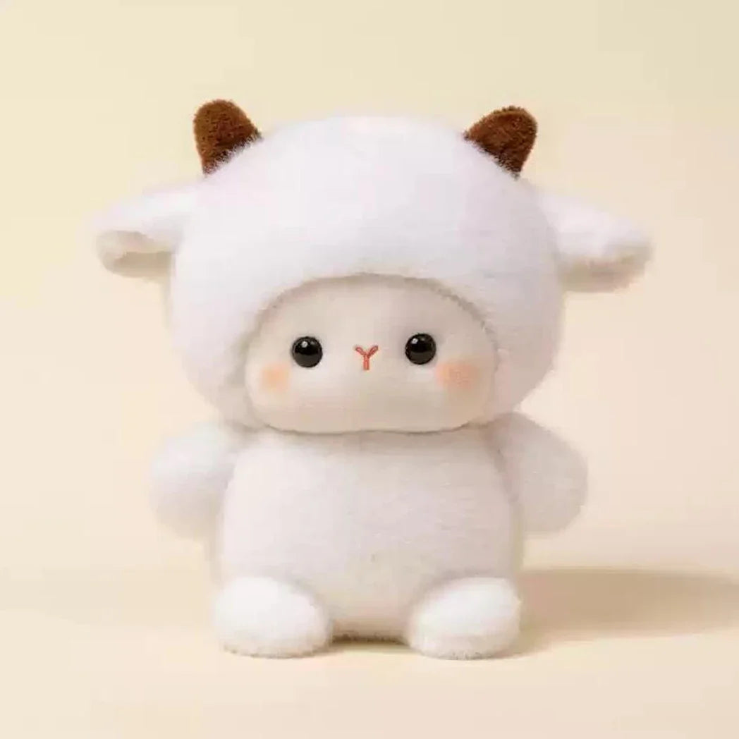 15cm plush Siamese cat doll, white body with brown ears and tail